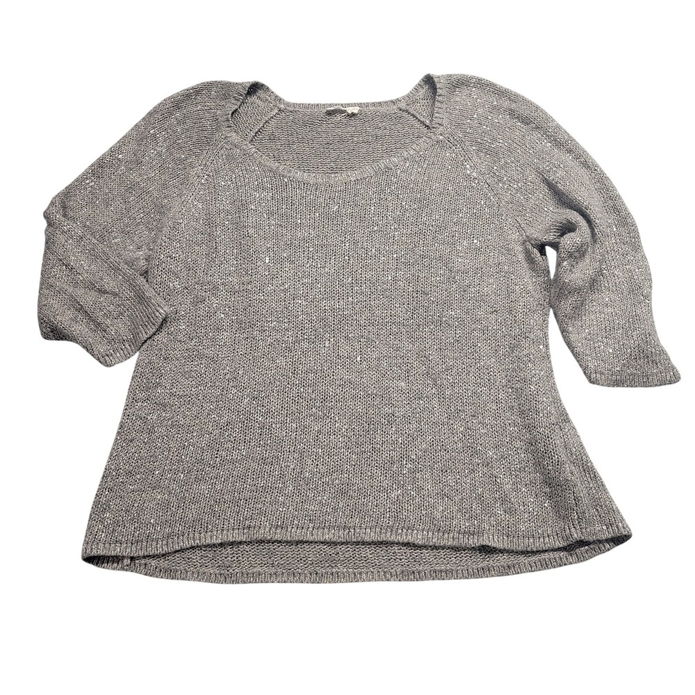 Eileen Fisher Grey Linen Blend Metallic Knit Scoop Neck Sweater Small